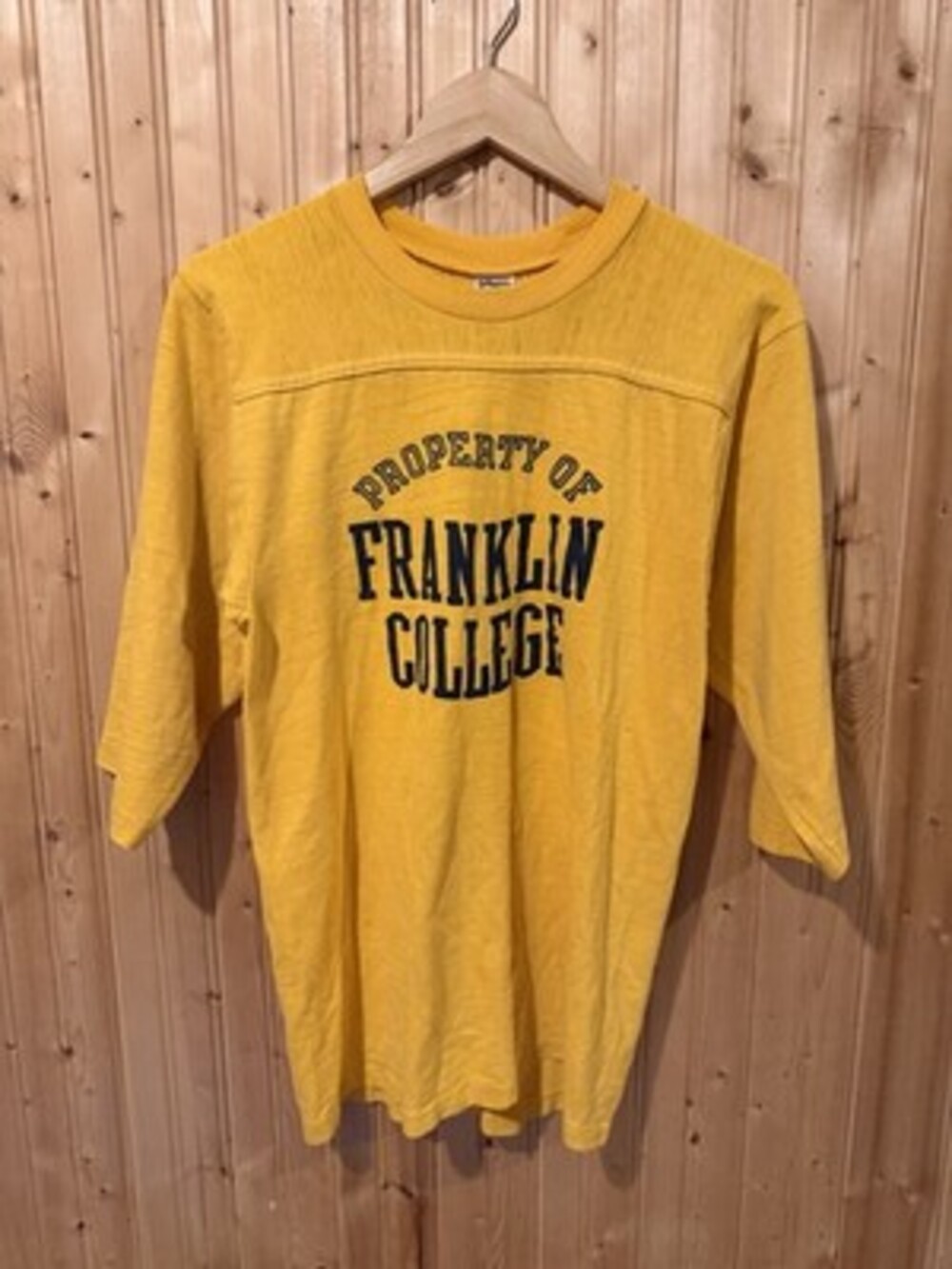 Vintage Franklin College 3/4 Sleeve T-Shirt Yellow 70s Collegiate Pacific Sz M